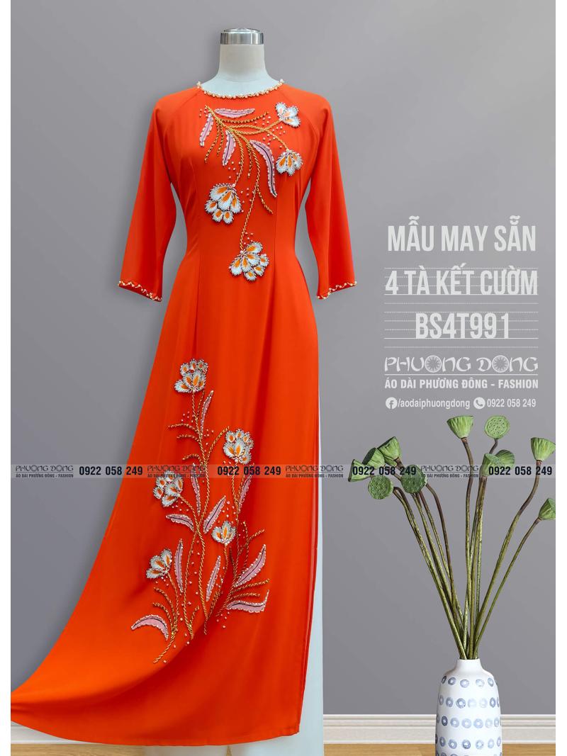 Áo Dài Bà Sui 2 Lớp 4 Tà Kết Cườm Pha Lê BS4T991